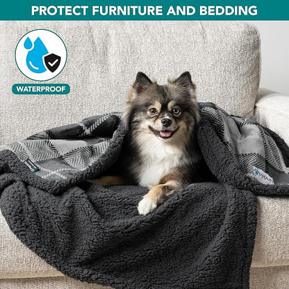 PetAmi Waterproof Dog Blanket for Medium Large Dog Puppy Cat Throw for Couch Cover Leakproof Protection, Sherpa Fleece, Reversible Soft Washable 60x40 Wine Red
