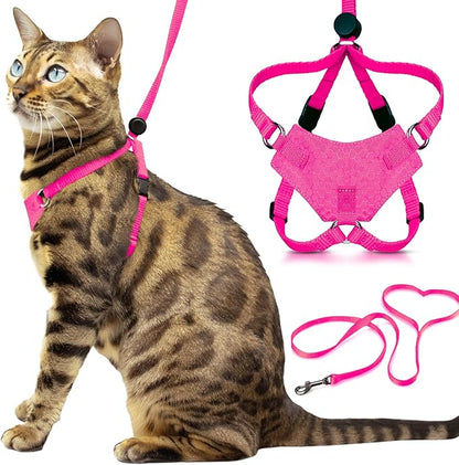 Houdini™ Escape Proof Cat Harness and Leash Set by OutdoorBengal – Tactical Vest for Walking – Comfy, Adjustable and Lightweight - Houdini Cat Harness Escape Proof for Cats + Cat Leash (Pink, M)