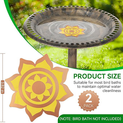 Saillong 2 Pack Bird Bath Copper Disk, Reinforced 99.99% Pure Copper Bird Bath Purification Disk for Physical Clean Water, Birdbaths Cleaner for Outdoor Birdbaths, Bowl and Garden Fountain (Petal)