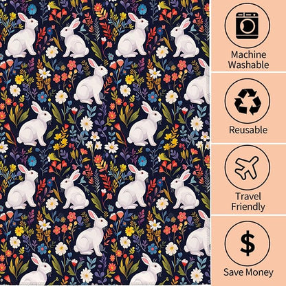 Cute Rabbit Hand Towels - 2 Pack, 14.5" X 28",Soft Microfiber Polyester Dark Towel Set with Adorable Bunny and Floral Pattern,for Fun Bathroom Kitchen Spa Hotel Decor Gifts Women Girls