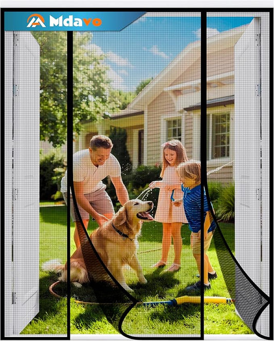 Double Door Fiberglass Magnetic Screen Door，Screen Door Mesh，Keep Bugs Out, Heavy-Duty Mesh Curtain,Pet and Kid Friendly, Works with Front Doors, Sliding Doors（72x96 Inch