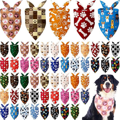 Kacctyen 50 Pcs Dog Bandanas Bulk Large Bandanas for Dogs Grooming with Dog Paws Pattern Adjustable Pet Triangle Scarf Bib Washable for Small Medium Large Puppy Cats Pets Costume Accessories
