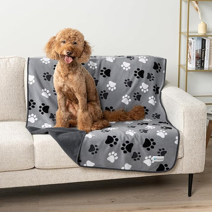 PetAmi Waterproof Dog Blanket for Extra Large Pets Dogs Cats, Large Pet Couch Cover Protector for Furniture, Reversible Washable Soft Fleece Cat Blanket for Bed Couch Sofa, 60x80 (Paw Print Gray)