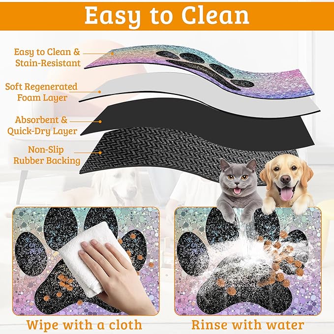 Pet Feeding Mat,Dog Paw Absorbent Dog Cat Food Mat Dog Mat with Rubber Backing,Non-Slip Water Bowl Placemat,Pet Supplies 16" x 24"