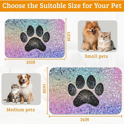 Pet Feeding Mat,Dog Paw Absorbent Dog Cat Food Mat Dog Mat with Rubber Backing,Non-Slip Water Bowl Placemat,Pet Supplies 12" x 20"