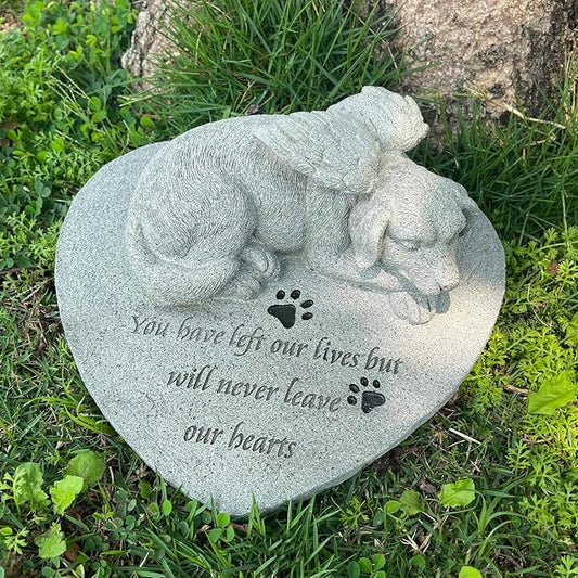 Angel Dog Pet Memorial Stone, Outdoor Decor, Pet Loss Headstone, Memorial Sculpture for Dog Grave Marker