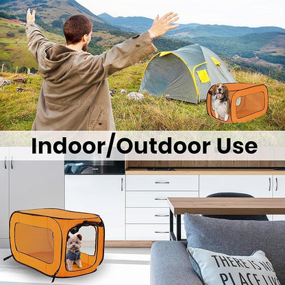 Beatrice Home Fashions Portable, Collapsible, Pop Up Kennel Travel Cat and Dog Crate, 24" L x 16.6" W x 16" H, Orange