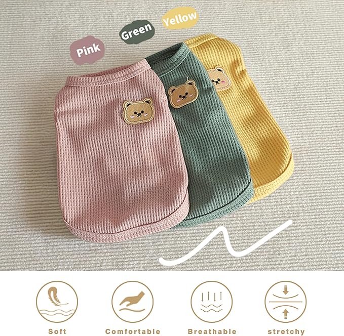 Waffle Knit Cat & Dog T Shirt for Small Dogs, Stretchable Puppy Shirt for Sphynx Cats & Small Breeds, Pet Clothes | Breathable Summer/Winter Apparel for Newborn(3PCS 2XLarge)