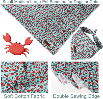 Summer Bandana - Cute Pet Bandana with Crabs Pattern, Adjustable Blue Puppy Bib, Washable Triangle Dog Scarf for Boy, Girl Dogs or Cats
