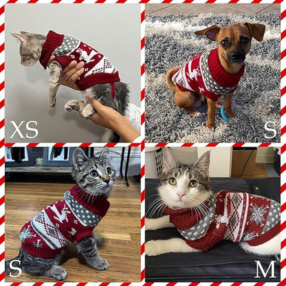 Cat Christmas Sweater Pet Winter Warm Coat Pajamas Reindeer Snowflake Knitwear Cat Sweater for Cats Kitty Puppy (Reindeer, S)