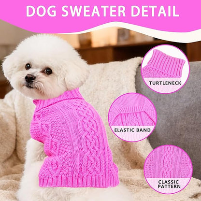 Dog Sweaters Small Dog Clothes Winter Turtleneck Puppy Sweater Warm Pet Cat Sweater Doggy Pullover Outfit with Twisted Design XS~XL(Pink, Medium)