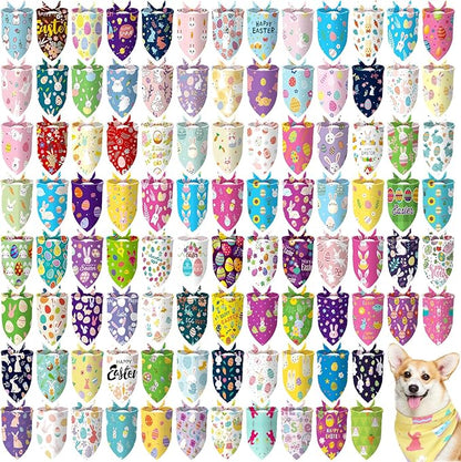 150 Pcs Easter Dog Bandanas Bulk Pet Bibs Colorful Triangle Scarf Pet Bandanas for Medium Large Dogs Easter Festival Spring Summer Birthday Costume Decor