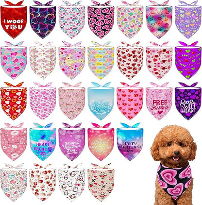 30 Pack Valentines Day Dog Bandanas Bulk for Small Dogs Kittens Breed 18 Inch Adjustable Valentine's Day Dog Bandanas XS Scarves Party Grooming S