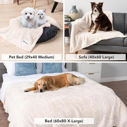 PetAmi Dog Blanket for Large Medium Dogs, Beige Fluffy Soft Sherpa Fleece for Puppy, Kitten, Doggie - Calming Pet Throw for Bed, Washable Sofa Couch Cover, Large 40x60