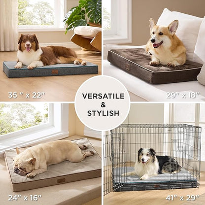 Bedsure Memory Foam Dog Crate Bed for Extra Large Dogs - XL Orthopedic Pet Beds with Removable Washable Cover and Nonskid Bottom - Plush Flannel Fleece Top Pet Mat, Khaki