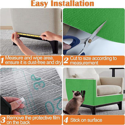 Cat Scratch Furniture Protector - 40" x 17" Trimmable Self-Adhesive Cats Claws Scratch Pads, DIY Cat Climbing Couch Protector for Scratch Post Cat Tree Replacement Indoor (Green)