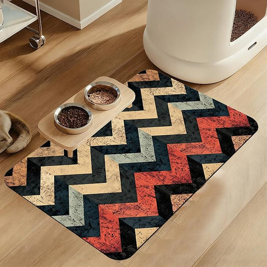 Vintage Plaid Pet Food Mat for Cats and Dogs–Christmas Stocking Absorbent Quick Dry Feeding Placemat, Non Slip Rubber Base, Waterproof Bowl Mat for Indoor Use, Pet Supplies 16"x24"