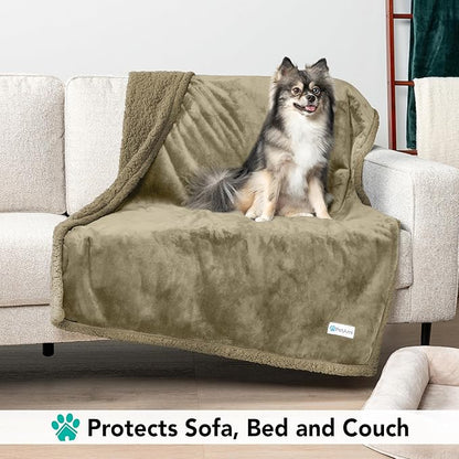 PetAmi Dog Blanket for Bed, XL Pet Blanket Large Dogs, Fleece Furniture Couch Cover Protector Sofa Car Crate Kennel, Soft Sherpa Cat Throw Plush Reversible Washable, Twin 60x80 Solid Taupe