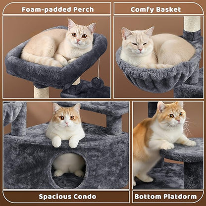 Yaheetech 46in Cat Tree Tower | Multi-Level Indoor Activity Center with Spacious Condos, Scratching Posts, Large Top Plush Perch | Sturdy, Easy to Assemble | for Kittens, Adult & Senior Cats