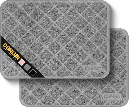 Cat Litter Mat Litter Trapping Mat, 24" x 17" Premium Durable PVC Grid Mesh with Scatter Control, Non-slip, Less Waste Cat Litter Box Mat, Grey 2 Pack