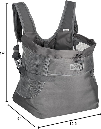 Outward Hound PupPak Dog Front Carrier, Medium, Grey – Hands-Free Hiking & Camping Pet Backpack for Small Pets up to 20 lbs, Padded Straps, Breathable Mesh, Water-Resistant, Safety Clip