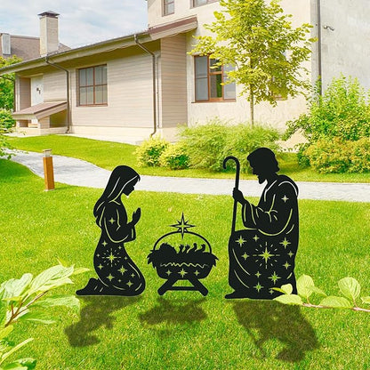 Outdoor Nativity Scene Garden Stakes Decorations, 3PCS Metal Silhouette Outdoor Nativity Set Garden Decor, for Yard Patio Lawn Garden Pathway
