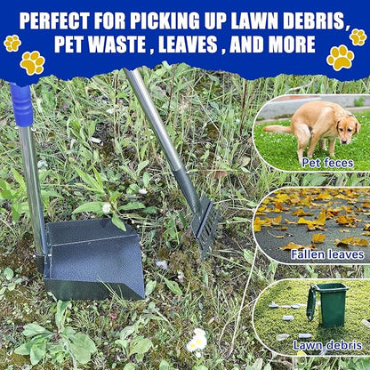Pooper Scooper for Dogs, Dog Pooper Scooper Long Handle, Height Adjustable Pet Pooper Scooper, Poop Scoop Shovel, Detachable Rake and Tray Set Pet Waste Removal on Grass Dirt and Gravel
