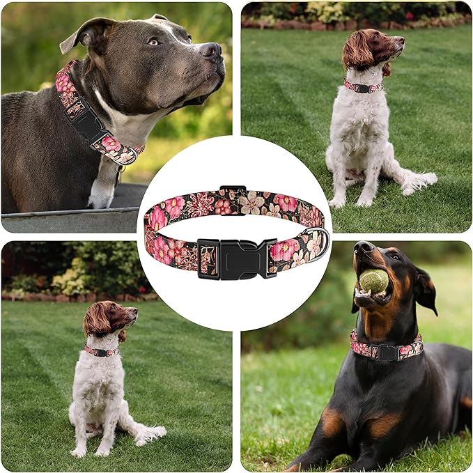 Dog Collar for Boys & Girls, Puppy Collar for Small to Large Dogs, Adjustable Soft Pattern Pet Collar with Safety Buckle for Male & Females (Red, S)