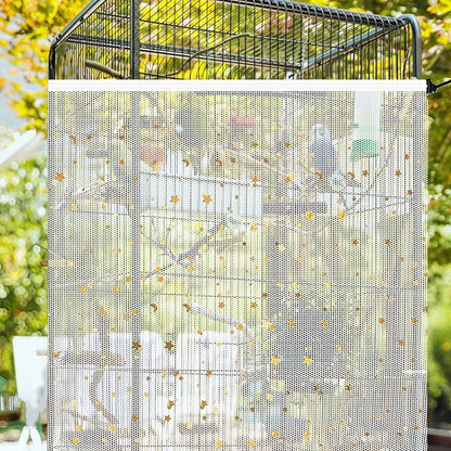 Bird Cage Cover, 60-118'' Large, 31.5'' H Adjustable Nylon Mesh Net, Soft Airy, White, Starry Sky Pattern, Drawstring, Breathable, Hand Wash Only