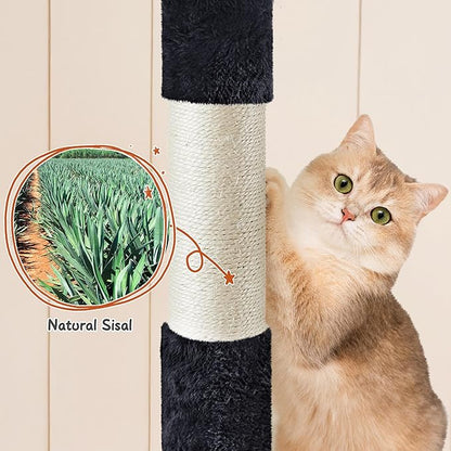 Yaheetech 76.5in Multi-Level Large Cat Tree, Big Cat Tower with 3 Condos, Cozy Plush Perches, 9 Sisal Scratching Posts and Ladder, Activity Center for Large Kitties, Black