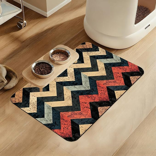 Vintage Plaid Pet Food Mat for Cats and Dogs–Christmas Stocking Absorbent Quick Dry Feeding Placemat, Non Slip Rubber Base, Waterproof Bowl Mat for Indoor Use, Pet Supplies 12"x20"