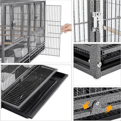 Yaheetech Stackable Bird Cage Divided Breeder Breeding Parakeet Bird Cage for Canaries Cockatiels Lovebirds Finches Budgies Small Parrots, Black