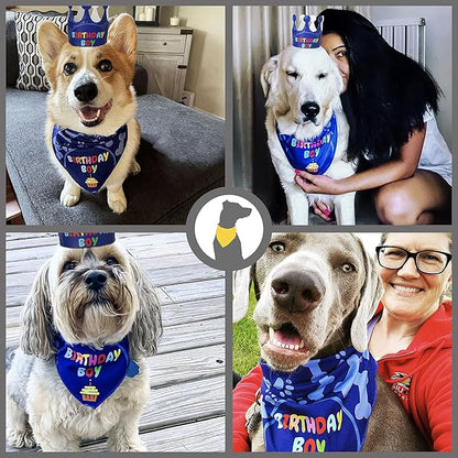 Dog Birthday Party Supplies - Bandana Set with Party Hat, Crown and Banner - 'It's My Birthday Mother Puppers' for Medium, Large Dogs
