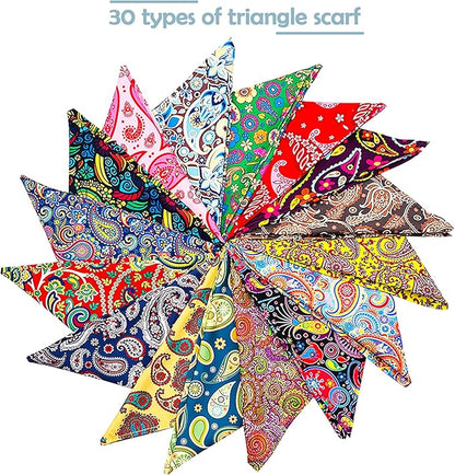 30 Pcs Paisley Bandanas for Dog Polyester Print One Side Bandana Bulk for Small Medium Dogs Breed Reversible Stitch Bandana Grooming M