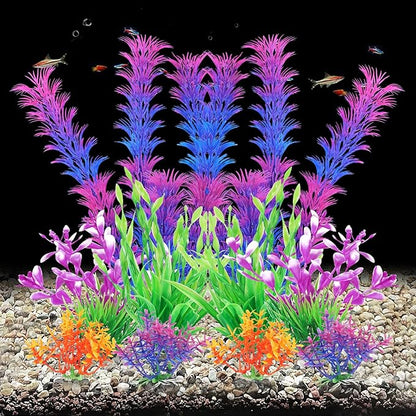 AQUANEAT Artificial Fish Tank Plants, Aquarium Decorations, Purple Plastic Accessories, 10pcs