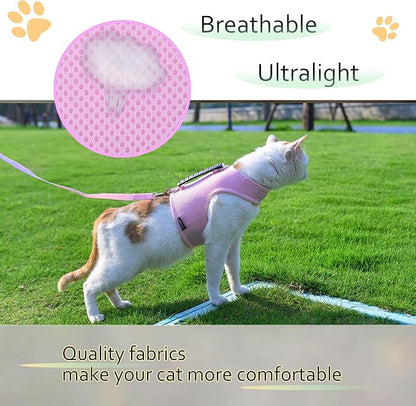 Kitty Harness and Leash for Walking Escape Proof Breathable Mesh Fabric, Solid Pink, X-Small, Adjustable Cat Walking Jackets with Handle, Padded Stylish Cat Vest