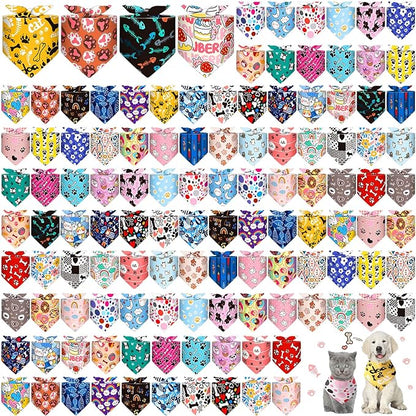 Amylove 120 Pcs St. Patrick's Day Dog Bandanas Bulk Holiday Triangle Dog Pack Puppy Kerchief Bandana Adjustable Spring Pet Scarf for Pet Cat Costume Accessories Decor(Cartoon)