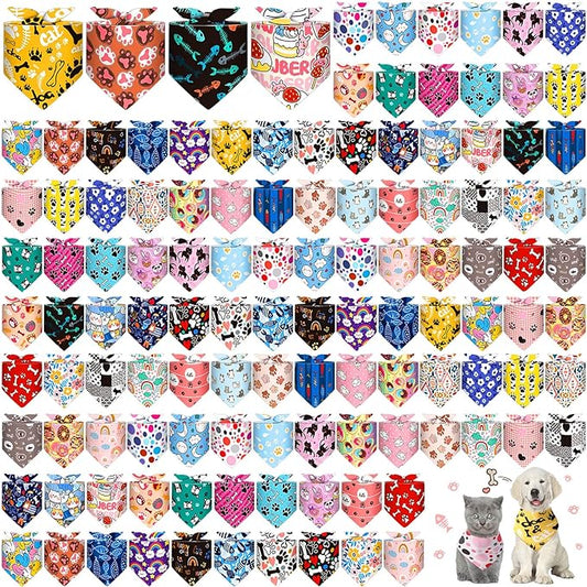 Amylove 120 Pcs St. Patrick's Day Dog Bandanas Bulk Holiday Triangle Dog Pack Puppy Kerchief Bandana Adjustable Spring Pet Scarf for Pet Cat Costume Accessories Decor(Cartoon)