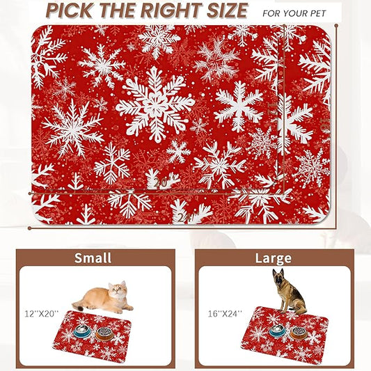 Christmas Dog Food Mat for Floors,Snowflake Absorbent Pet Food and Water Bowl Mats,Non-Slip Pet Feeding Mat,Pet Supplies 12" x 20"
