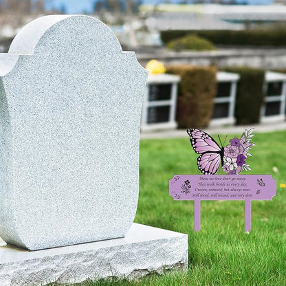 Grave Decorations for Cemetery Memorial, Metal Memorial Garden Stakes for Loss of Mother Father Loved Ones, Purple Plaques Markers for Cemetery Humans Outdoor Yard