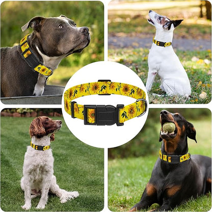 Dog Collar, Floral Boys Girls Puppy Collar, Adjustable Soft Pet Collar with Safety Buckle for Small Medium Large Dogs (Yellow Sunflower, XS)