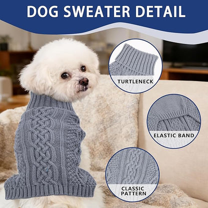 Dog Sweaters for Small Dogs Winter Dog Clothes Turtleneck Knit Puppy Sweater Warm Chihuahua Clothes Cat Sweater Frenchie Doggy Pullover Outfit with Twisted Design(Grey, X-Small)