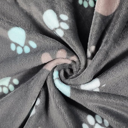 Tegeme 12 Pcs Pet Blankets Soft Fluffy Fleece Dog Cat Warm Paw Print Pattern Blankets Flannel Throw for Pets Dog Puppy Cat(23 x 16 Inch,Dark Gray)
