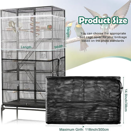 2 Pack Bird Cage Seed Catcher Guard, Bird Cage Cover,Heavy Duty Adjustable Nylon Mesh Netting Seed Catche for Parrot Parakeet Macaw African(XL-118’’*14.9’’)