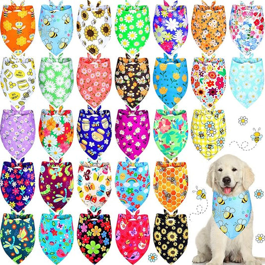 Eccliy 30 Pack Flower Dog Bandanas Bulk Summer Soft Triangle Dog Scarfs Polyester Bandana Pet Costume Cute Scarf Bibs with Flowers Patterns for Small Medium Large