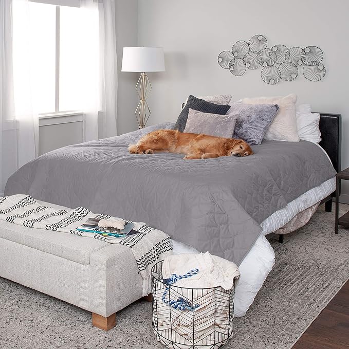 Furhaven Waterproof & Non-Slip Full Size Mattress Cover Protector for Dogs & Cats, Washable, For Beds, Couches, & Car Seats - Quilted Twill Blanket Mattress Cover - Gray, Medium/Full Size