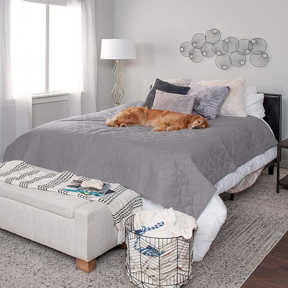 Furhaven Waterproof & Non-Slip Full Size Mattress Cover Protector for Dogs & Cats, Washable, For Beds, Couches, & Car Seats - Quilted Twill Blanket Mattress Cover - Gray, Medium/Full Size