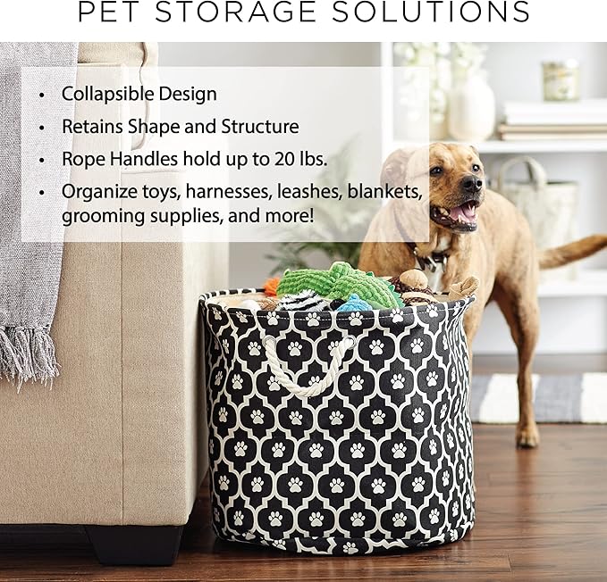 Bone Dry Pet Storage Collection Lattice Paw Print, Small Round, White/Navy