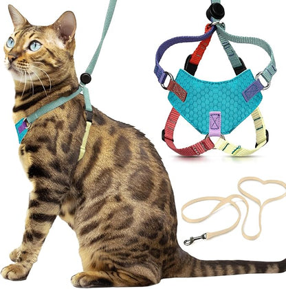 Houdini™ Escape Proof Kitten Harness and Leash Set by OutdoorBengal – Extra Small – Comfy, Adjustable and Lightweight - Houdini Cat Harness Escape Proof for Small Cats + Cat Leash 6ft (Multicolor, XS)