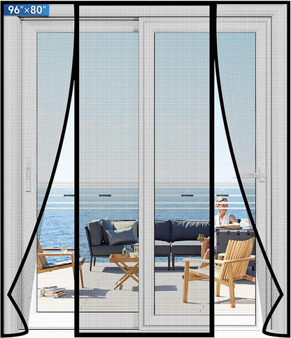 Magnetic Screen Door Upgraded PET Mesh Stronger Than Fiberglass and Polyester,Hands Free,Keeps Bugs Out,Pet & Kid Friendly,Suitable for Sliding Door,Large Patio Door and French Door-96''x80''